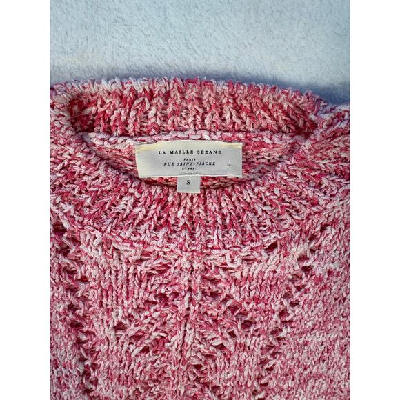 Sezane Rosita Balloon Sleeve Jumper Knit Sweater Pink Red White Small - Picture 5 of 10